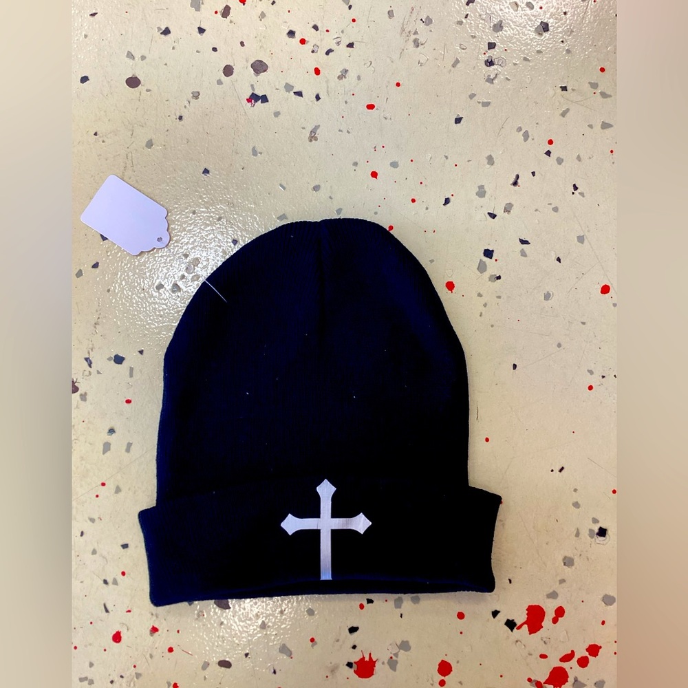 Adult cross beanie. Winter beanie.